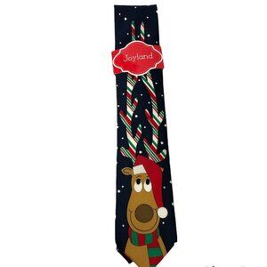 Joyland Belk Mens Reindeer Candy Cane Christmas Tie NWT